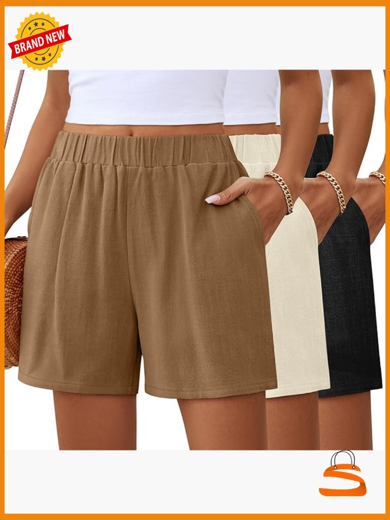 3 Pack High Waist Wide Leg Linen Shorts With Pockets Summer Casual